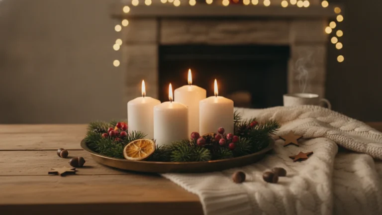 Adventní zátiší se svíčkami a jehličím