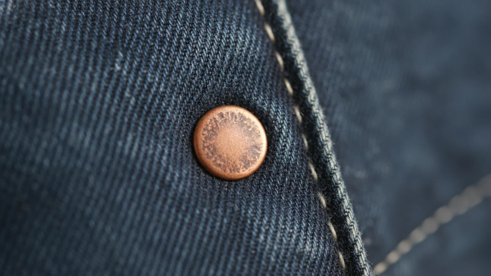 Detail denimu s nýtem a keprovou vazbou