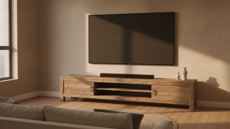 Soundbar pod televizí v obývacím pokoji